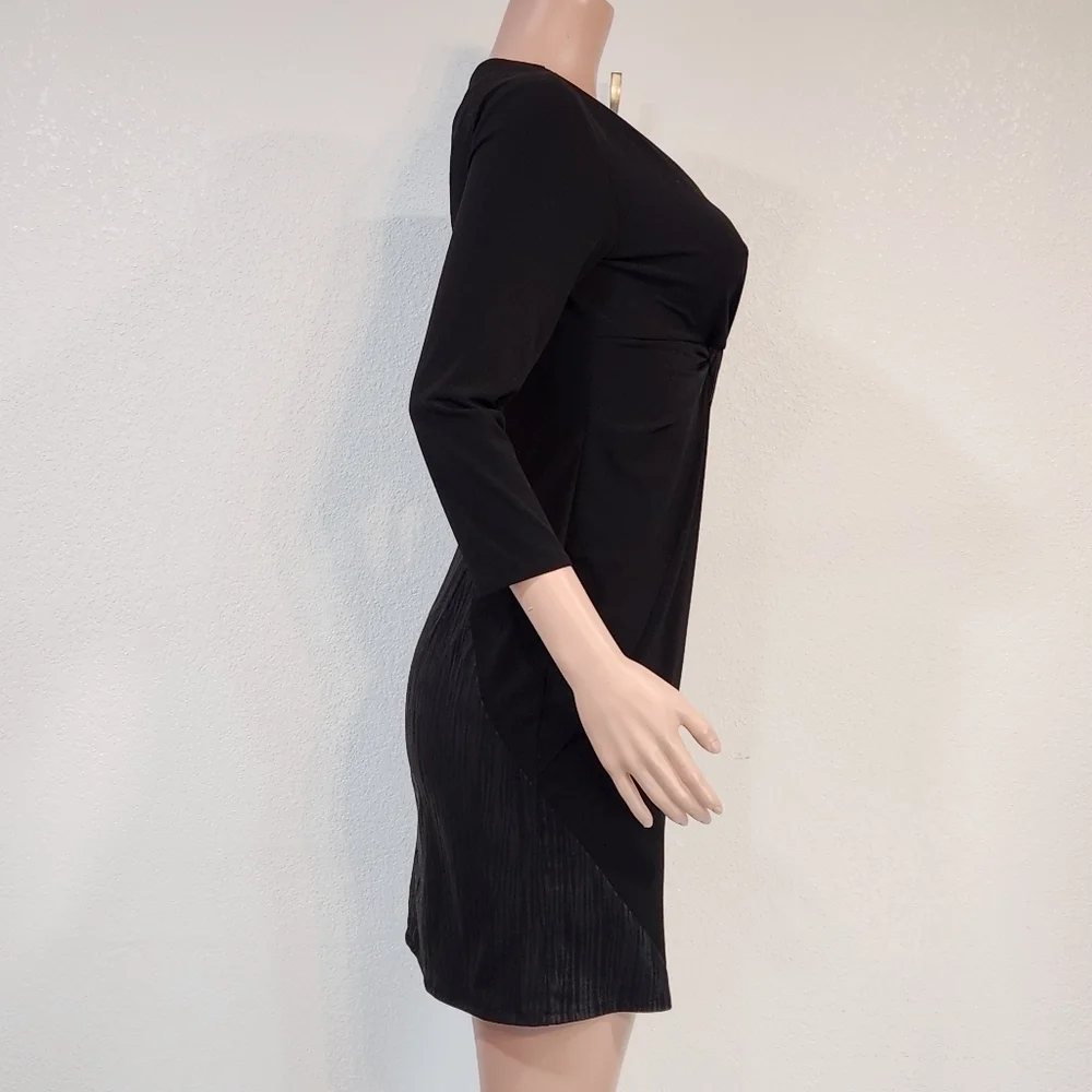 Donna Morgan 3/4 Sleeve Ruched Little Black Dress Sz 4 - Picture 10 of 11